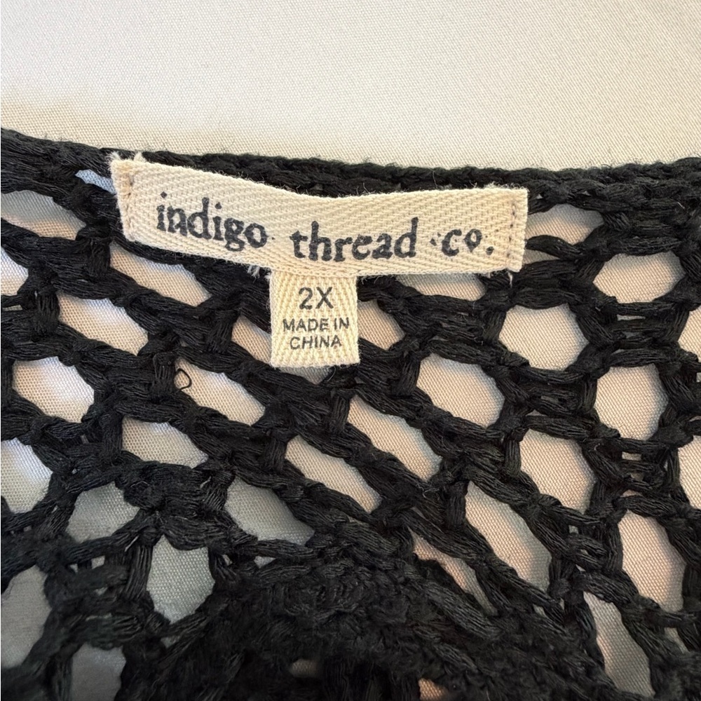 Boho Black Crochet Mesh Kimono Cover-Up Tassel Hem Plus Size 2X‎ - Picture 5 of 14